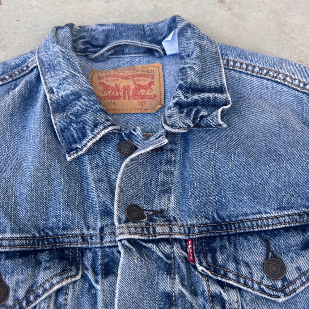 Levis type 3 Mens Denim Trucker Jacket Medium Wash Blue Cotton Size L Large - Picture 2 of 5